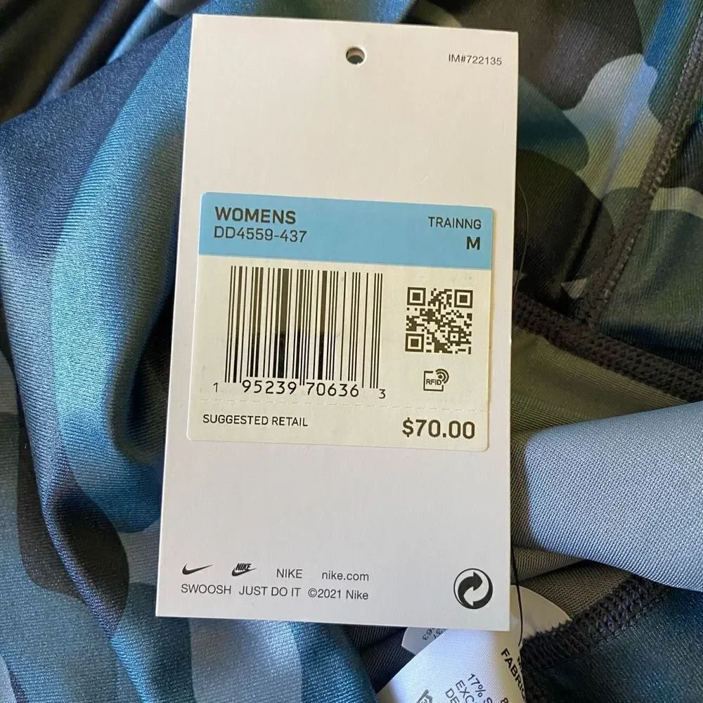 Nike One Blue Camo Leggings Mid-Rise Lightweight Full Length NWT Size Medium
